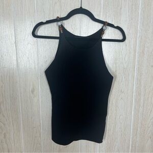 Deluc Black Beaded Strap Tank Top